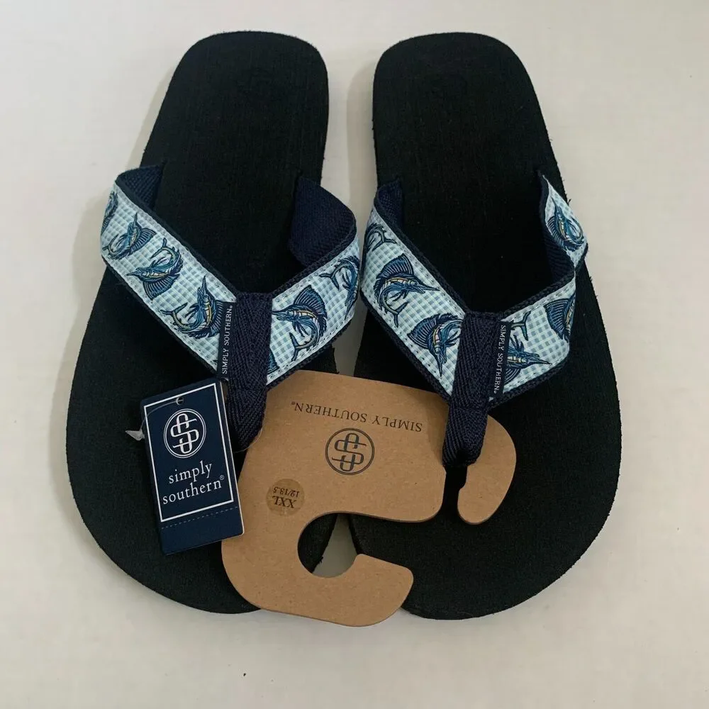 Simply Southern Men's Size 2XL 12/13.5 Marlin Print Flip Flops Thong Sandals New
